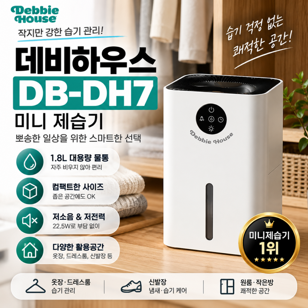 데비하우스 DB-DH7 미니 제습기 후기, 1.8L 펠티어 제습기 장단점과 활용법 제품 이미지