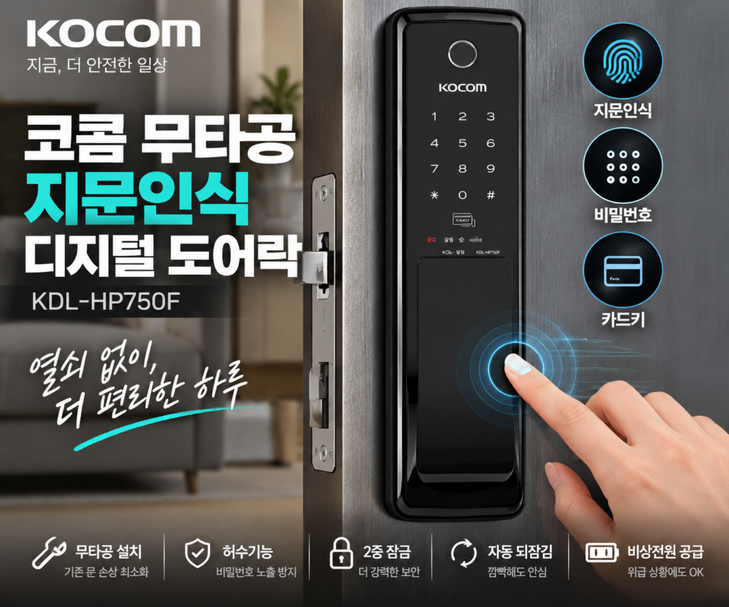 코콤 KDL-HP750F 무타공 지문인식 도어락 체크포인트 제품 이미지